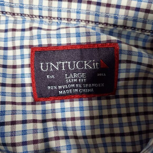 UNTUCKit Shirt Mens Large Purple Blue Plaid Erbach Stretch Slim Fit Button Down - Picture 2 of 9